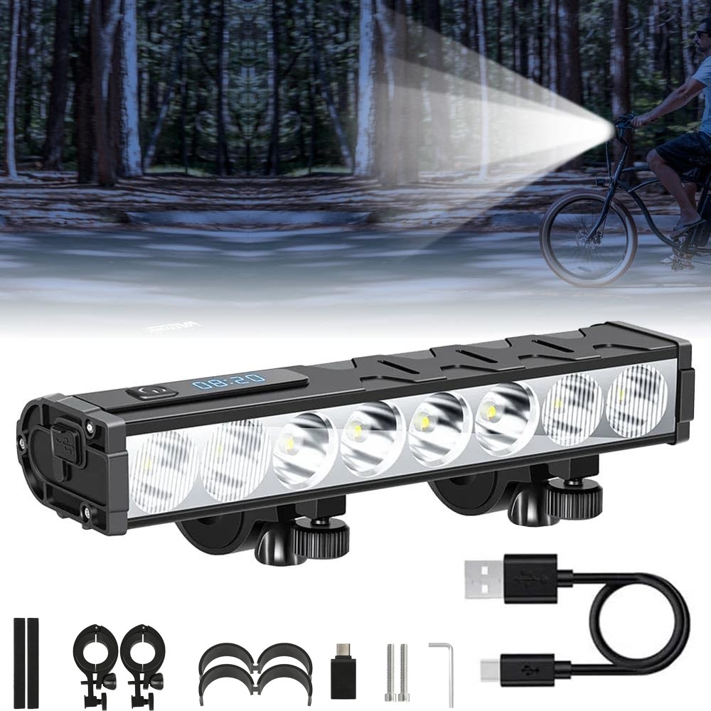 Powerful 4500LM LED Bike Light Bar 10000mAh Rechargeable Bicycle Front Headlight