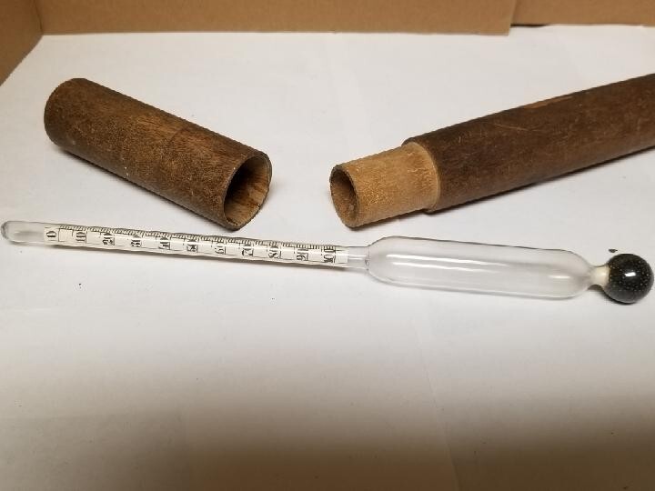 Vintage 9.75" Hydrometer W/Wood Case