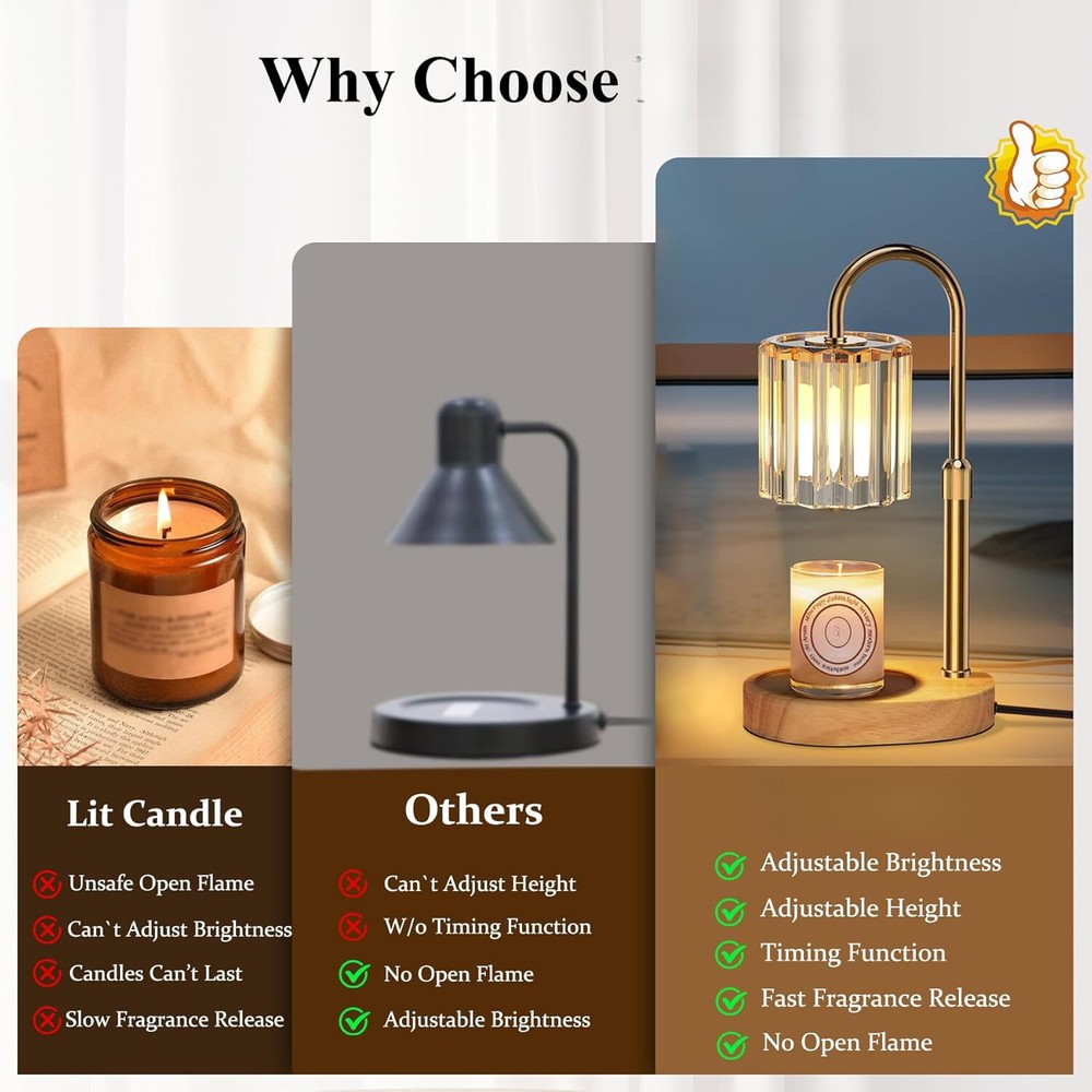 Candle Holding Light with Timer Dimmer, Height Adjustable, with 2 Bulbs