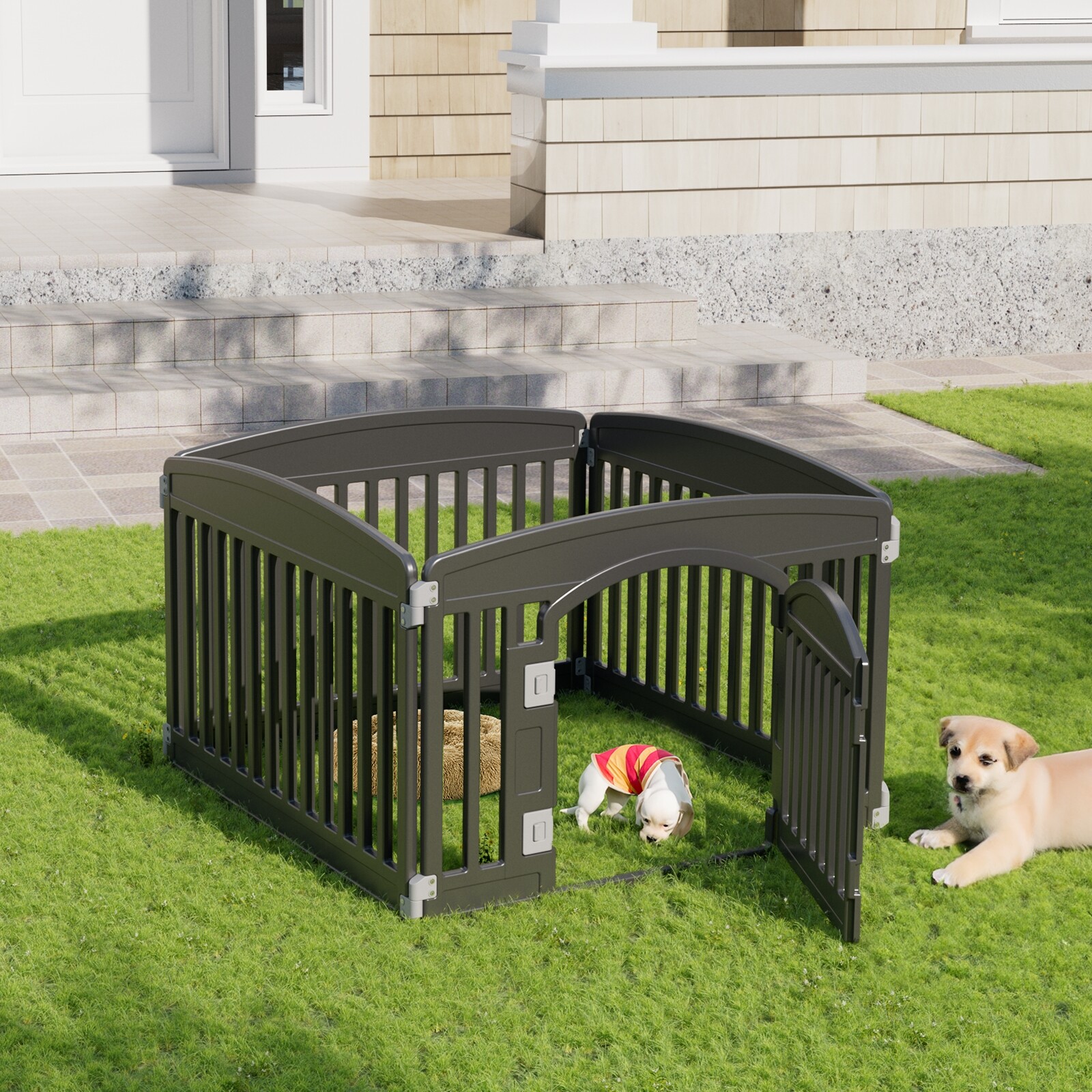 Pet Playpen Plastic Dog Playpen Lockable Sliding Door 4/6 Panel 24in Suction Cup