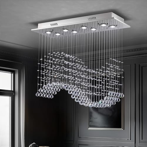 Rectangular Wave Raindrop Chandelier, Flush Mount Crystal Chandelier,