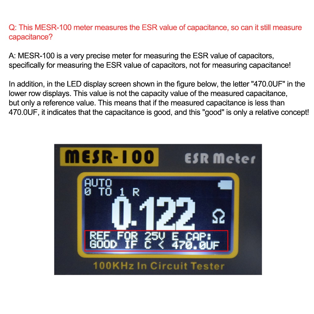 MESR-100 ESR Capacitance Ohm Meter Capacitance Internal Resistance Circuit Test