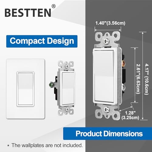 Pack Decorator Wall Light Switch, 15A 120/277V, Paddle Light Single Pole 10