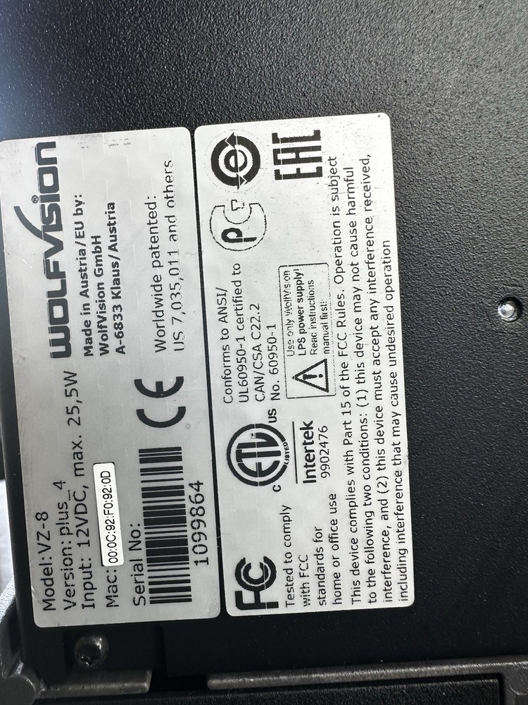 WolfVision VZ-8 Plus 4 1080p 60FPS Document Camera Visualizer w/Bundle GRADE A!