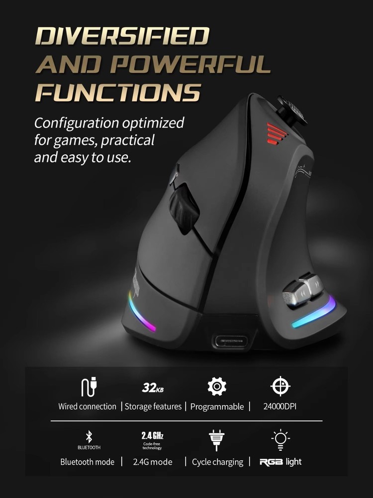F18 Vertical RGB Silent Wireless Gaming Mouse