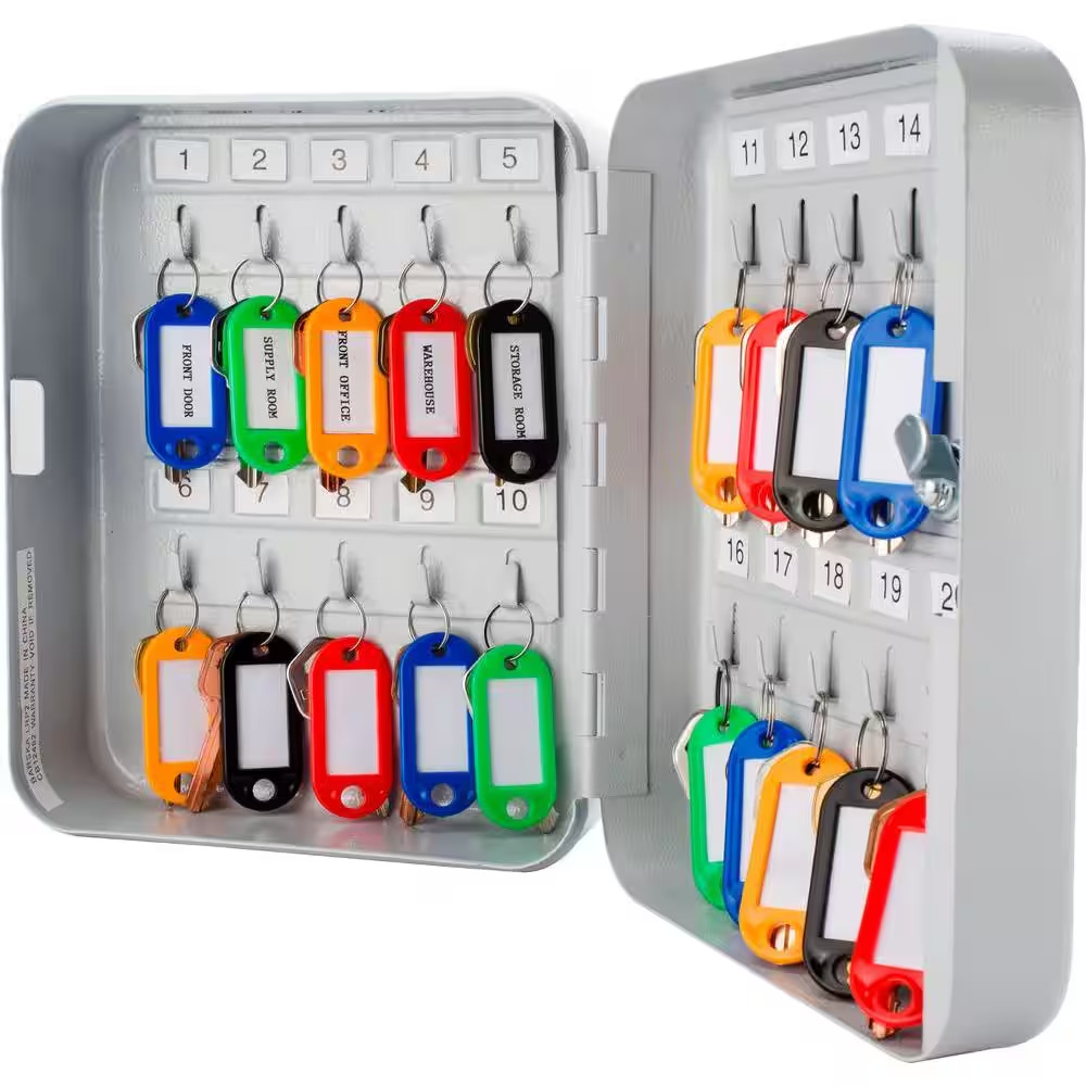 20-Position Steel Key Lock Box Safe with Key Lock, Gray