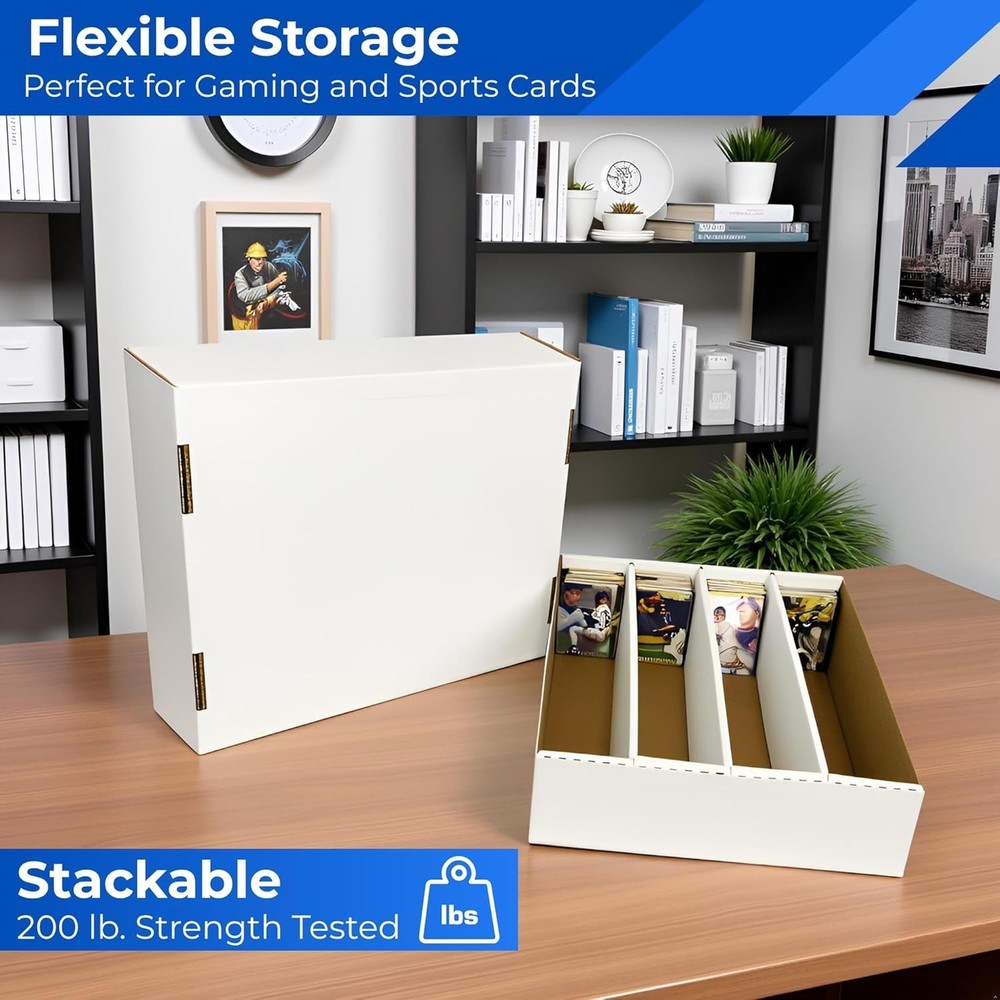 Baseball Card Storage Box - 4 Row Organizer - Protective Lid
