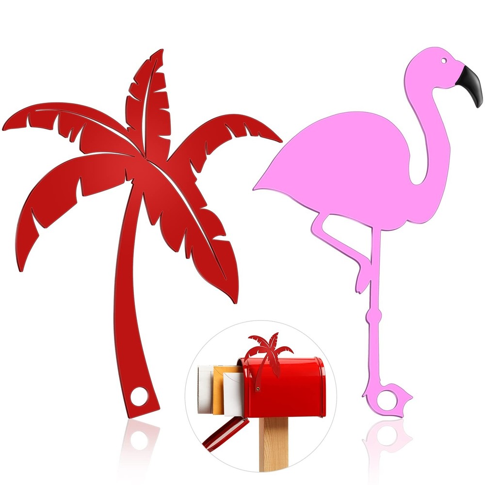 2 Pieces Mailbox Flags Flamingo Coconut Tree Mailbox Replacement Flags for Ro...