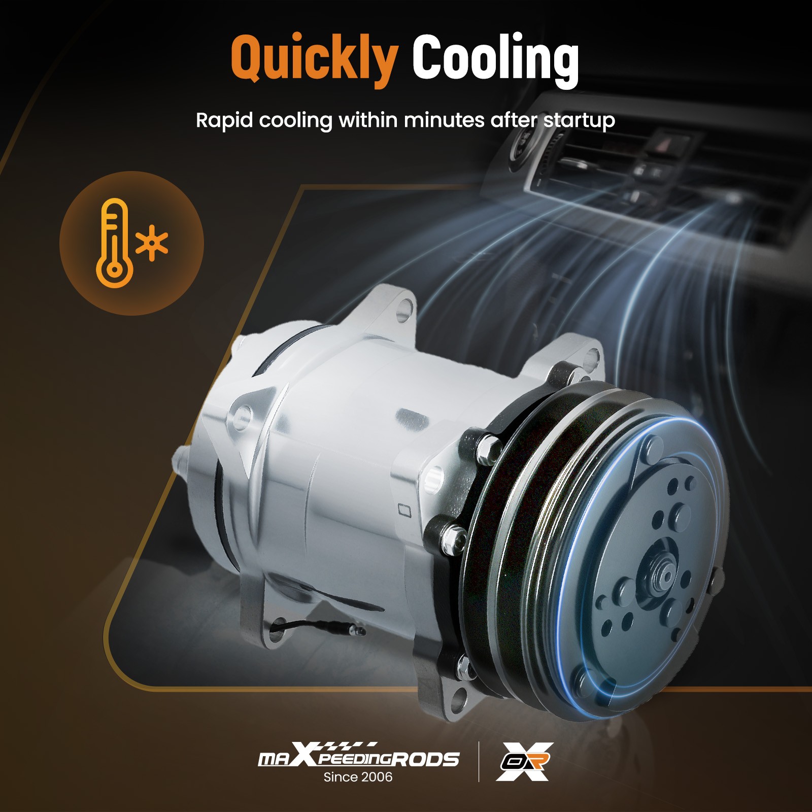 A/C Compressor w/ 2-Groove Pulley For Sanden 508 Style V-Belt 12V Chrome Black