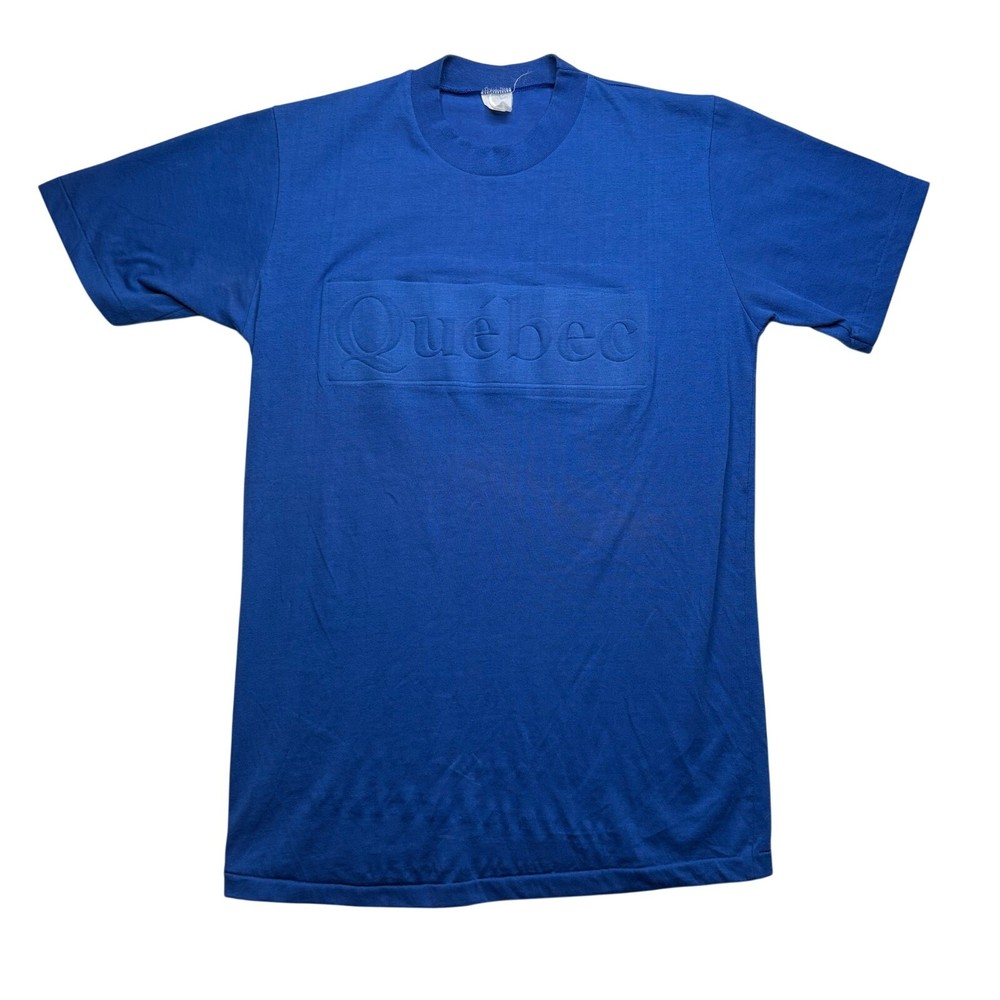 Vintage 90s Quebec Canada Embossed Puff Print T - Royal Blue - Single Stitch