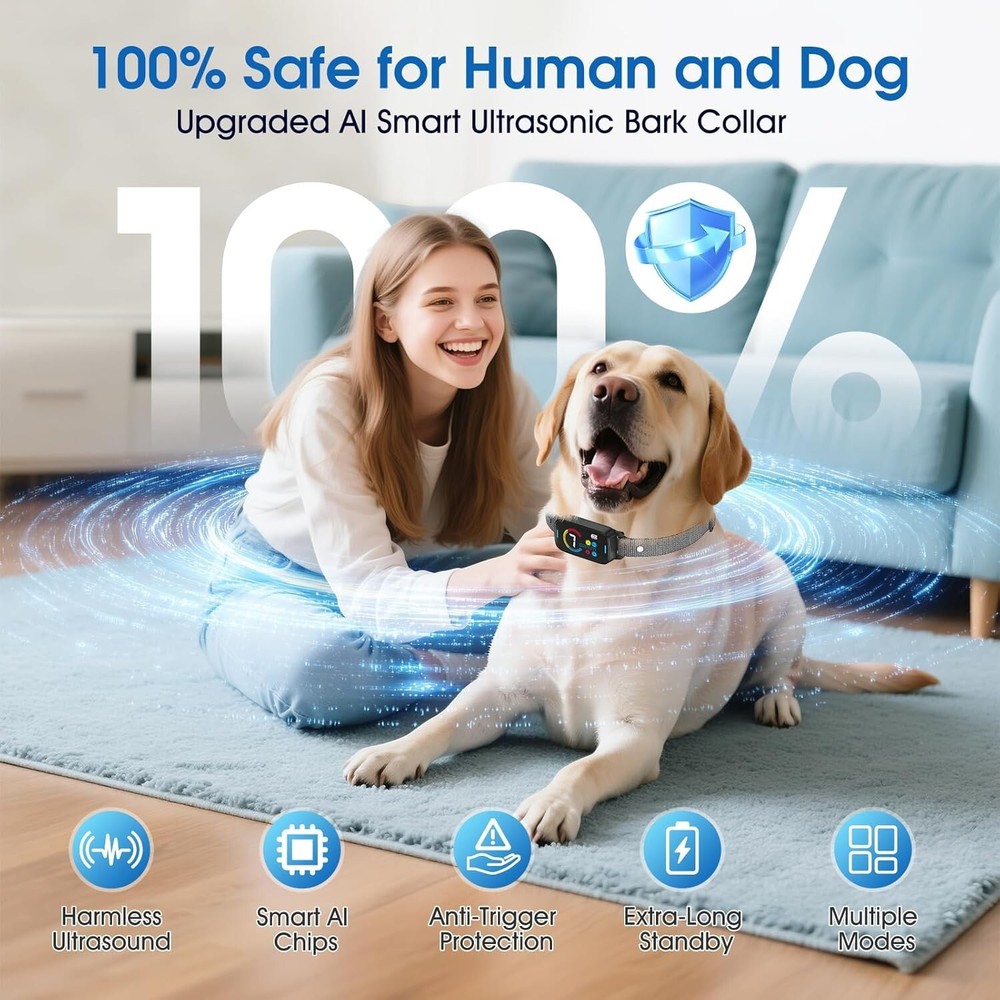Upgrade Ultrasonic Bark Collar for Large Medium Small for Dogs Smart Automatic..
