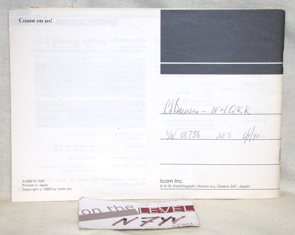 Original Icom IC-3SAT Instruction Manual