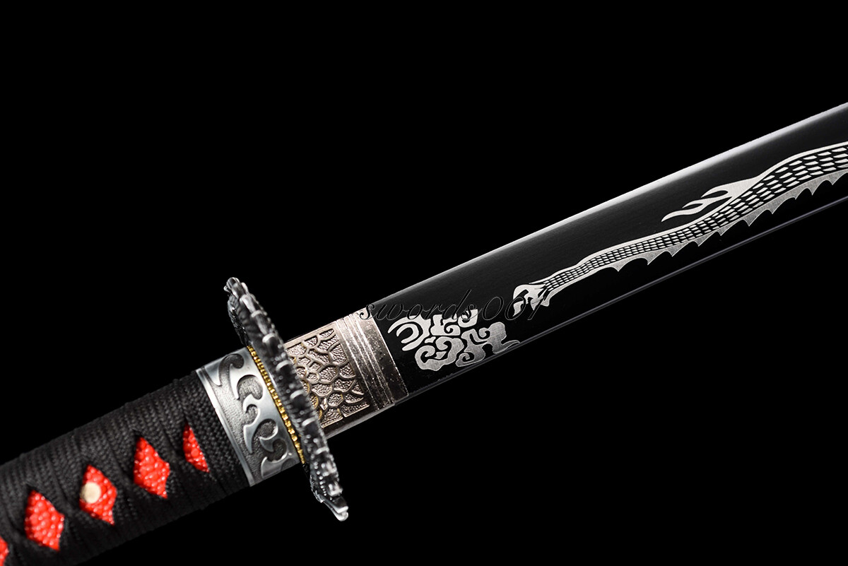 Handmade Black Blade Japanese Samurai Katana Sword 1095 High Carbon Steel Sharp