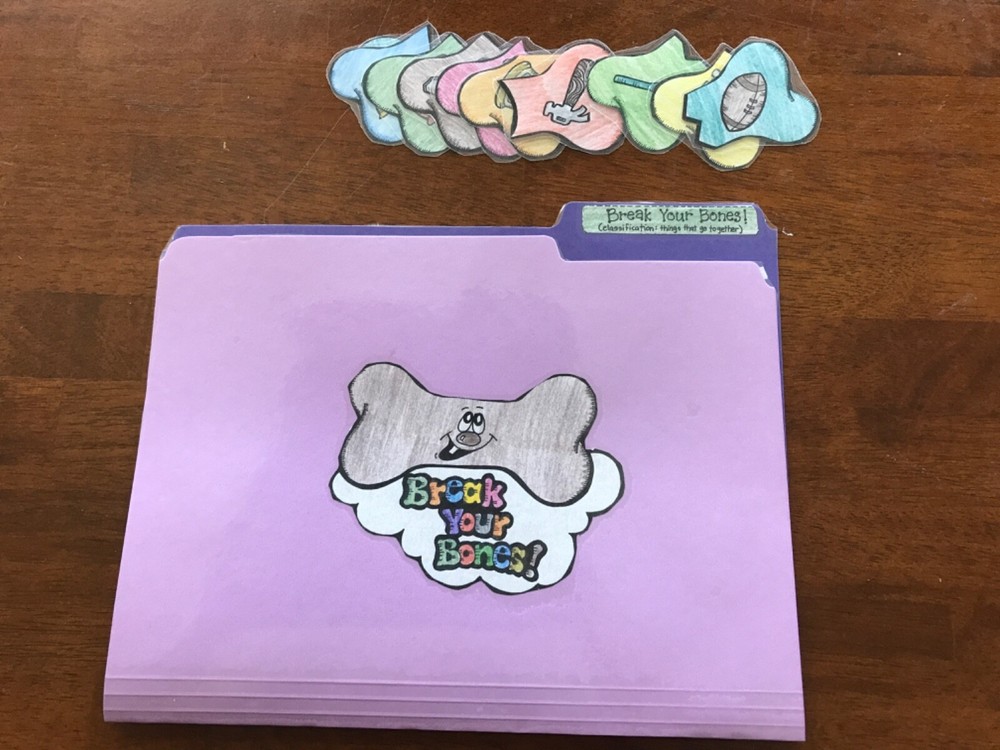 Break Your Bones! Classification  Grade K language arts file folder game