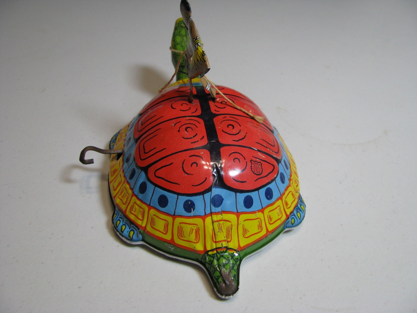Vintage Turtle with Native Rider Windup Toy - Works!