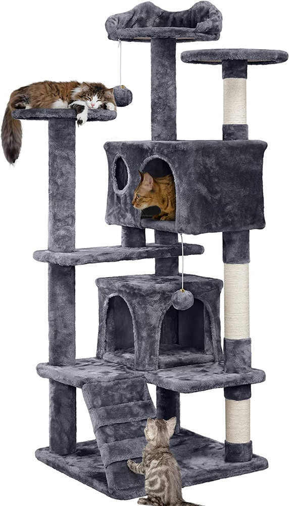 54In Cat Tree, Multi-Level Cat Tower with Spacious Kitten-Ear Perch, 2 Cozy Cave