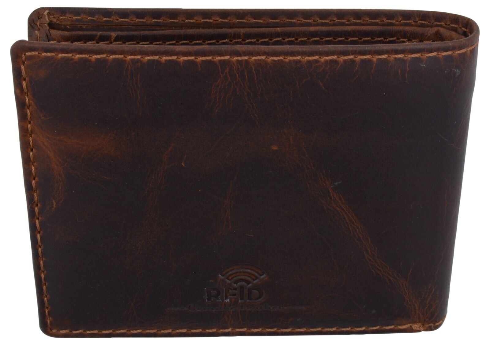 RFID Blocking Brown Vintage Leather Men's Bifold Center Flap Wallet