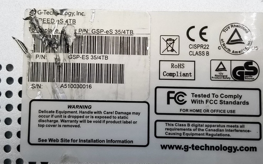 G Technology G Speed eS 4TB Raid array Case W/ 4TB HDD
