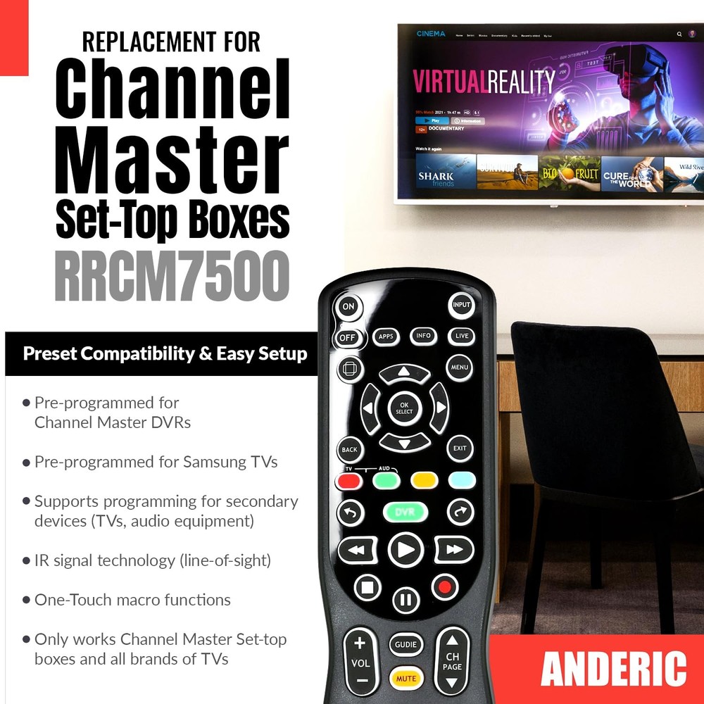 ANDERIC RRCM7500 for Channel Master DVR Remote Control Universal (v4)