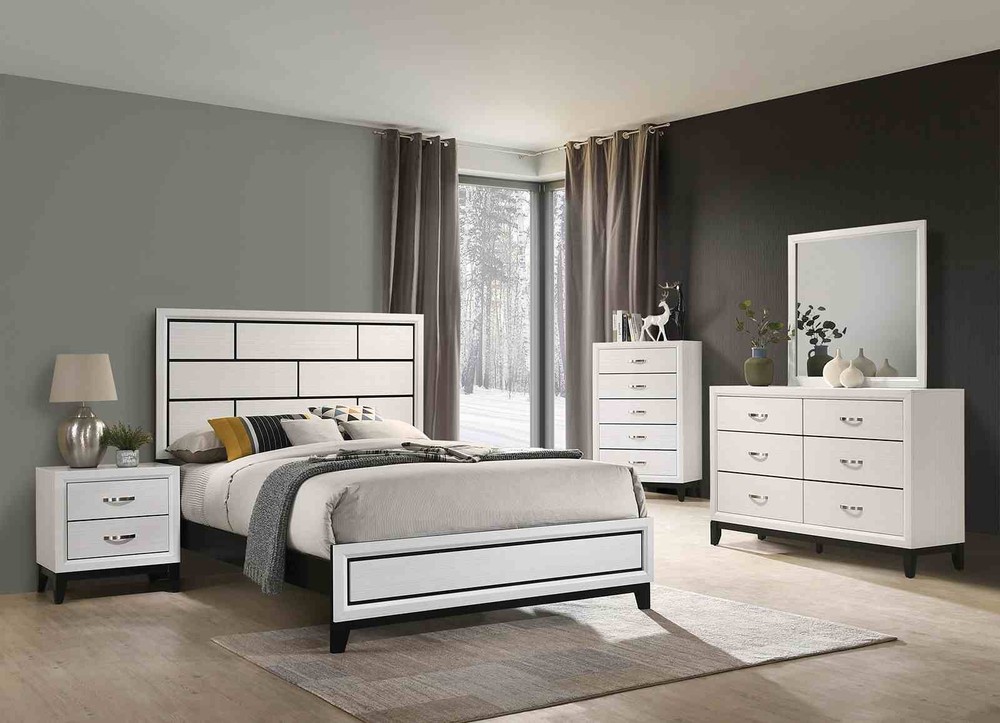 Contemporary Style Queen Size 1pc Bed Set Panel Headboard Two Tone Design White