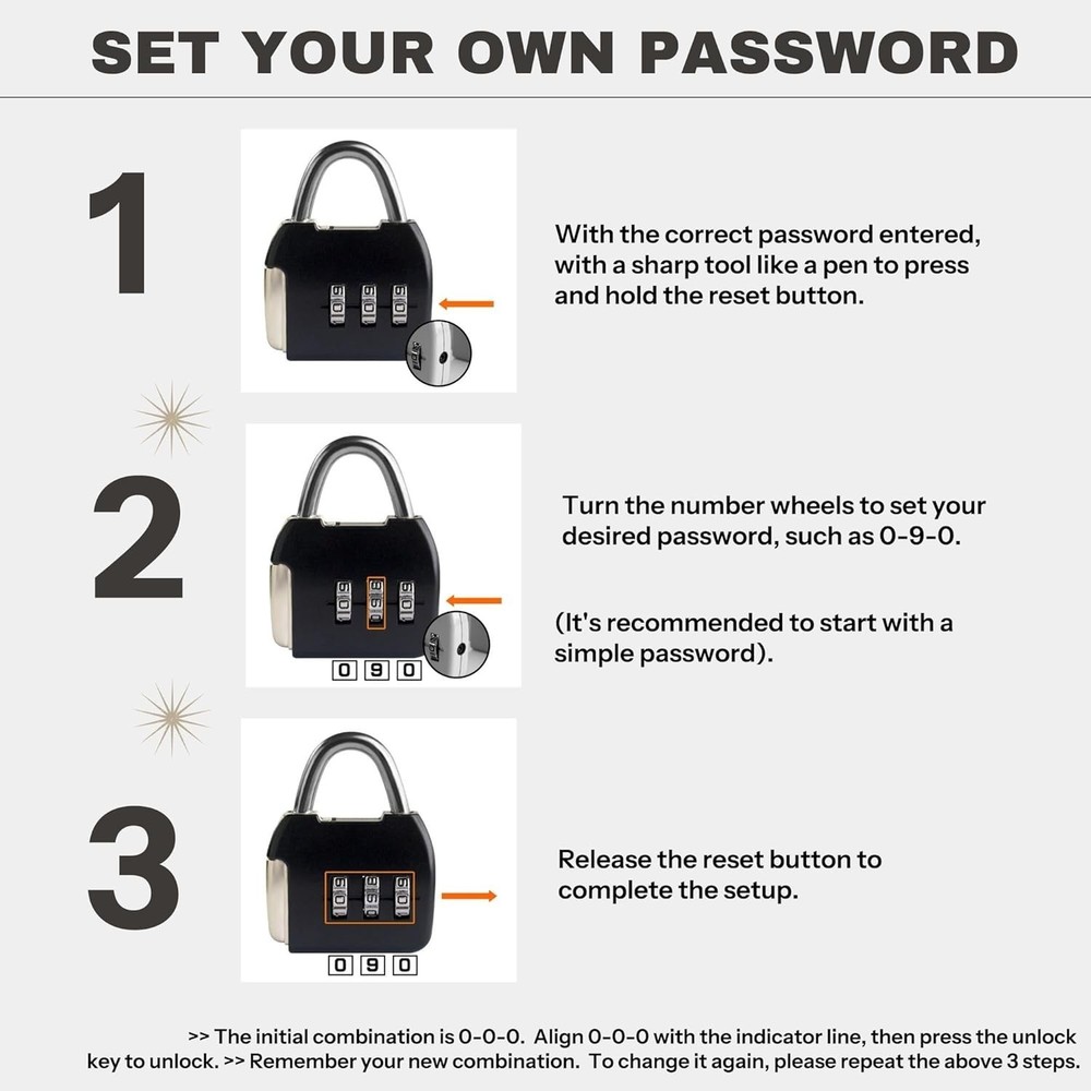 Small Combination Lock, 3 Digit Combination Padlock, Travel Luggage Locks, Combo