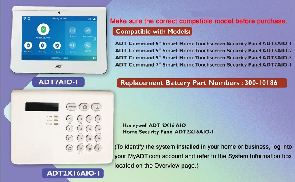 Replacement Battery 300-10186 for ADT Command Alarm Security Panel ADT5AIO 2X16