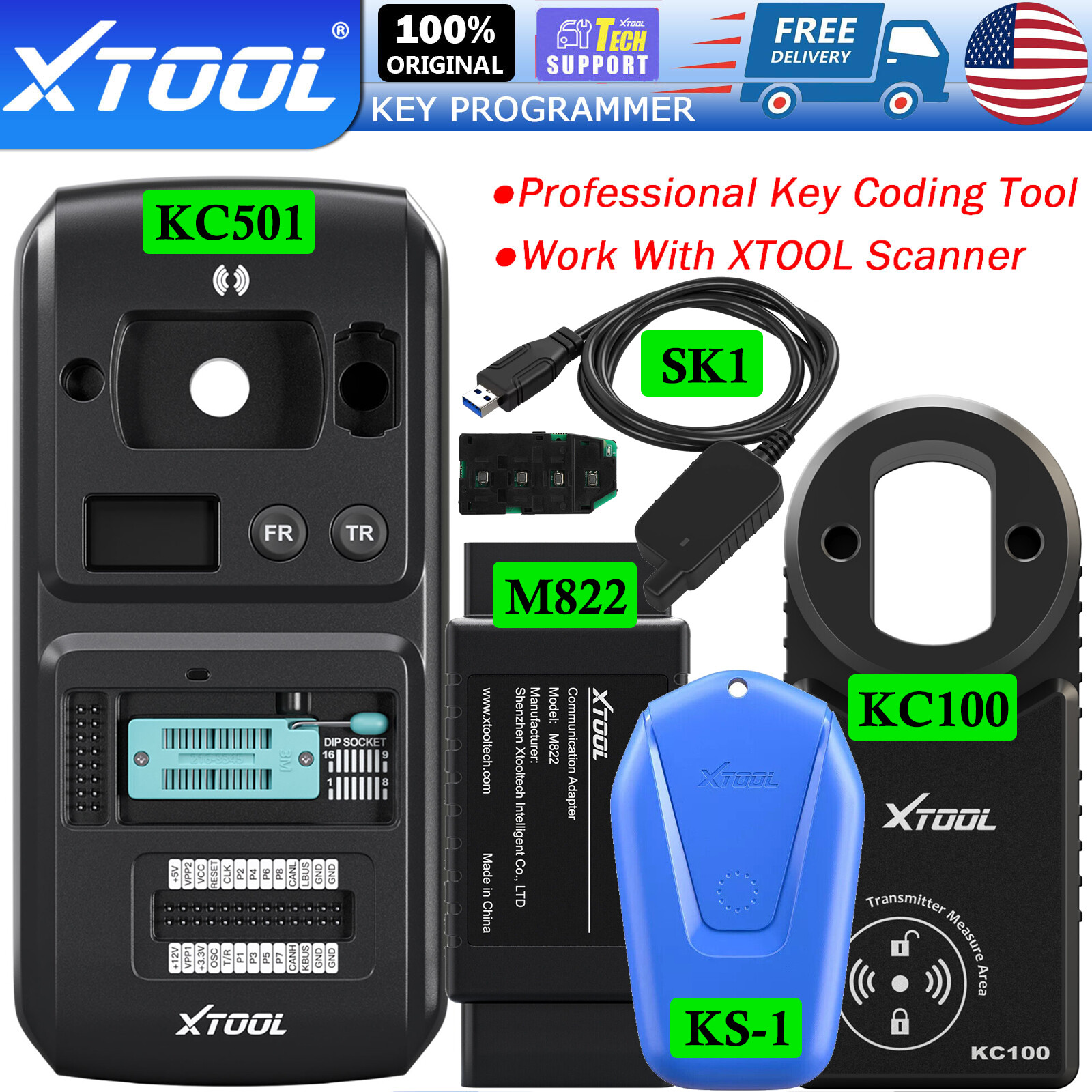 XTOOL KC501 M822 KC100 KS-1 Car K!ey Programmer A_K_L Work W/ D8S D9S PAD3 PADS