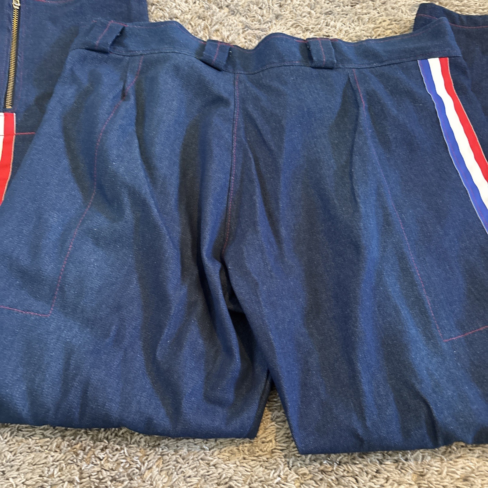 Vintage Mens Red White Blue Uniform Pants Striped Button Fly 40W