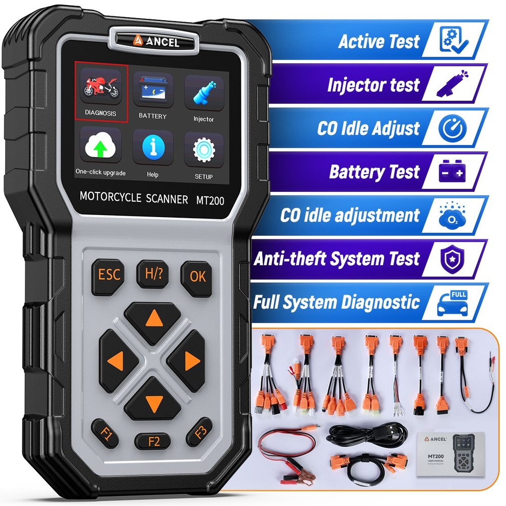 ATV Motorcycle OBD2 Scanner Diagnostic Tool Full System Code Reader +8 Connector