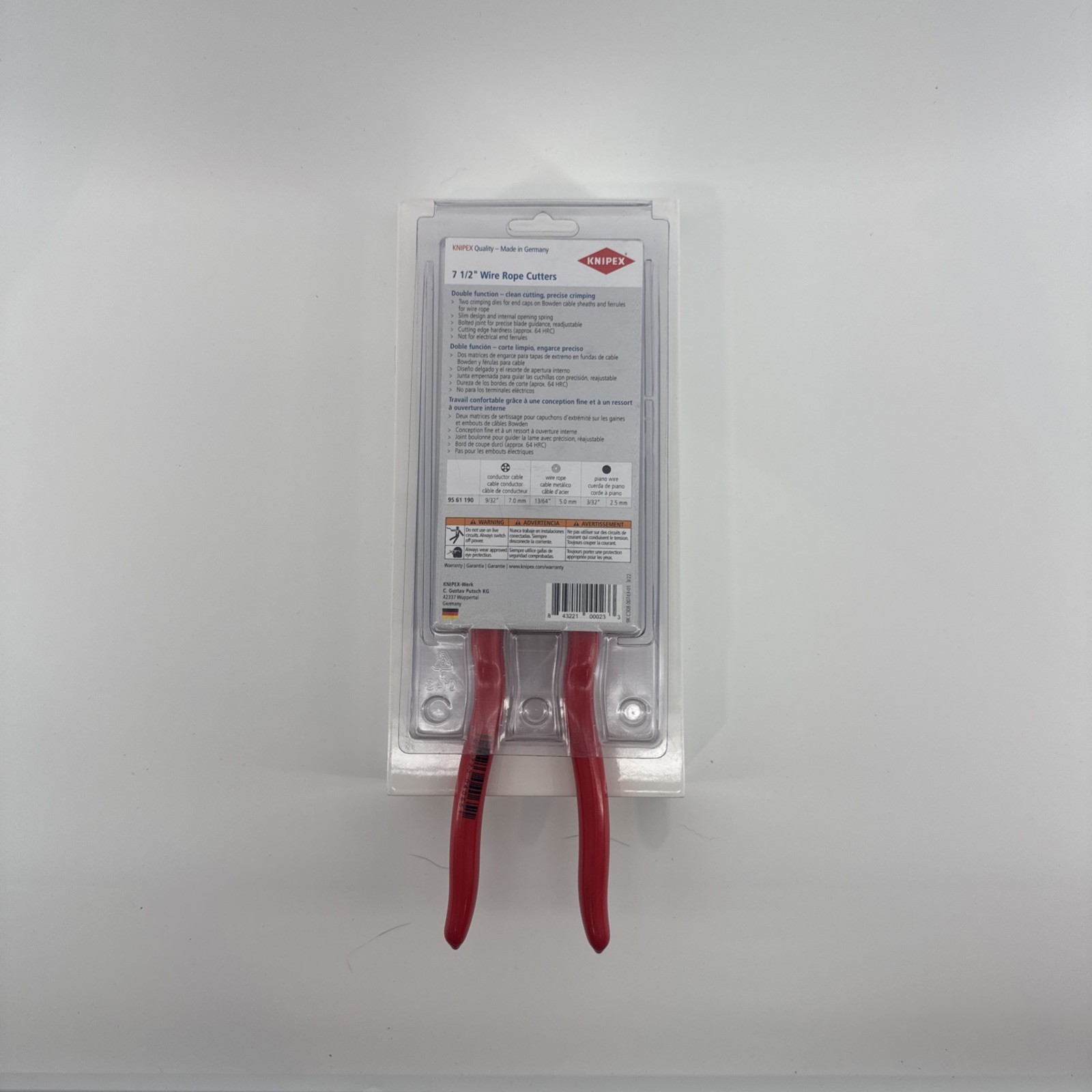 Knipex 95 61 190 Sba Wire Rope Cutter, Center Cut, 7 1/2 In