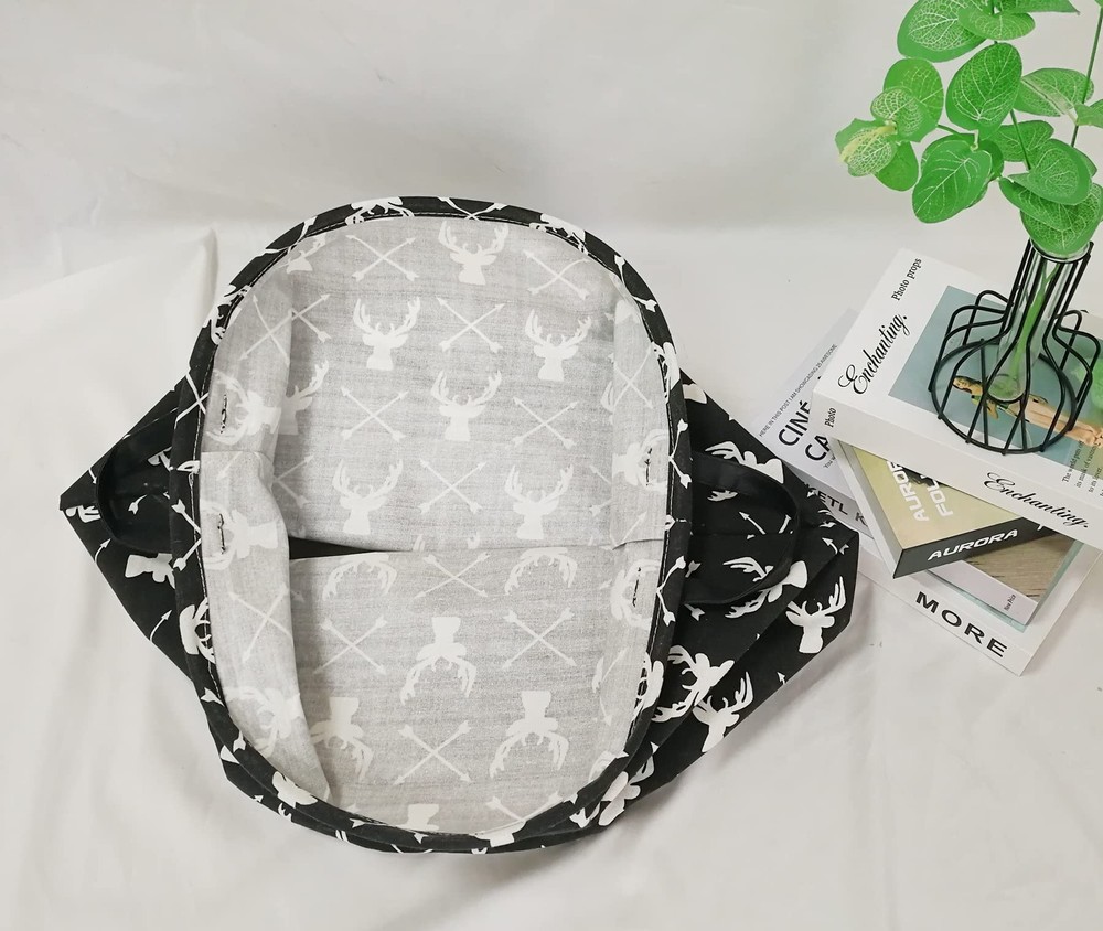 Round Laundry Hamper Deer Pattern Storage Organizer Basket Handles Bin Decor