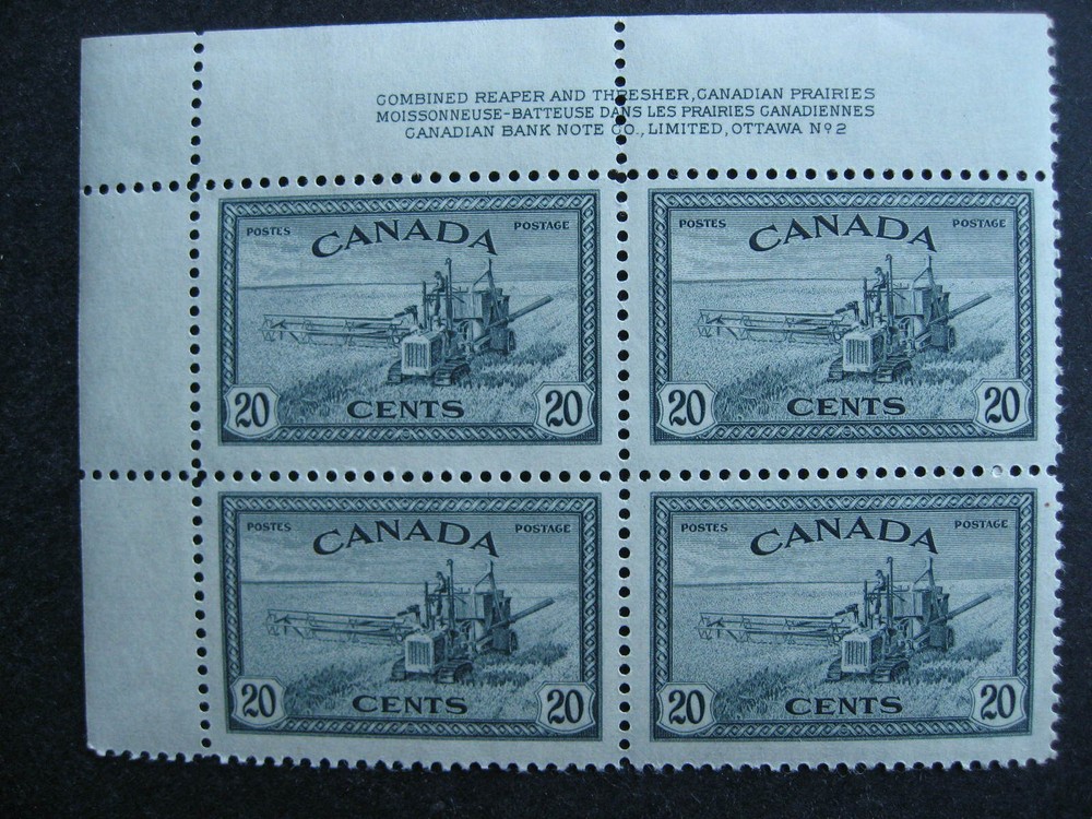 Canada 20c Combine Sc 271 MNH plate 2 block upper left