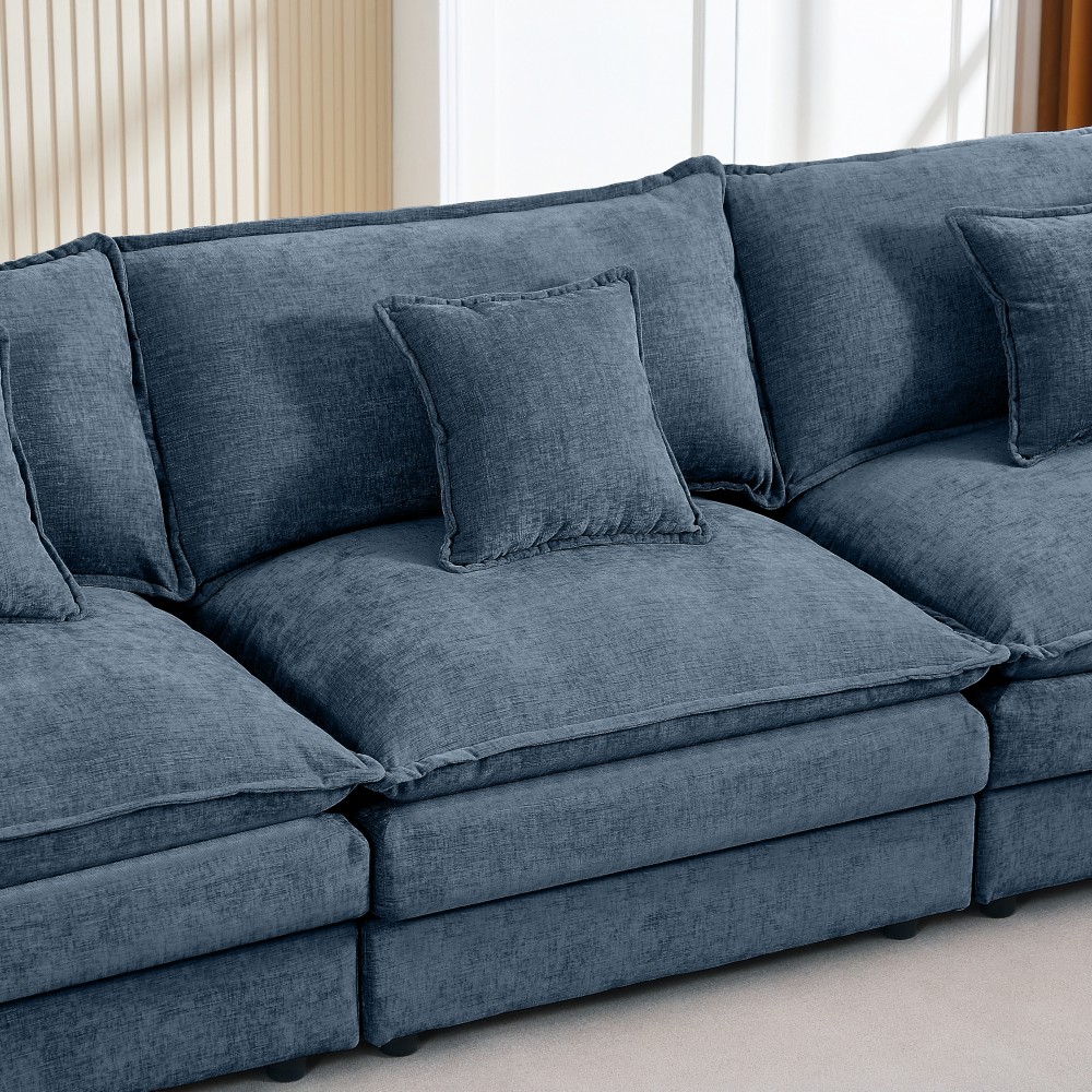 102" L-Shaped Modular Sectional Sofa w/ Ottoman, Chenille, Blue
