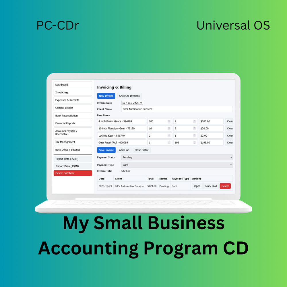 My Small Business Accounting Program Any PC, UNIVERSAL OS, FULL VERSION, CD-r