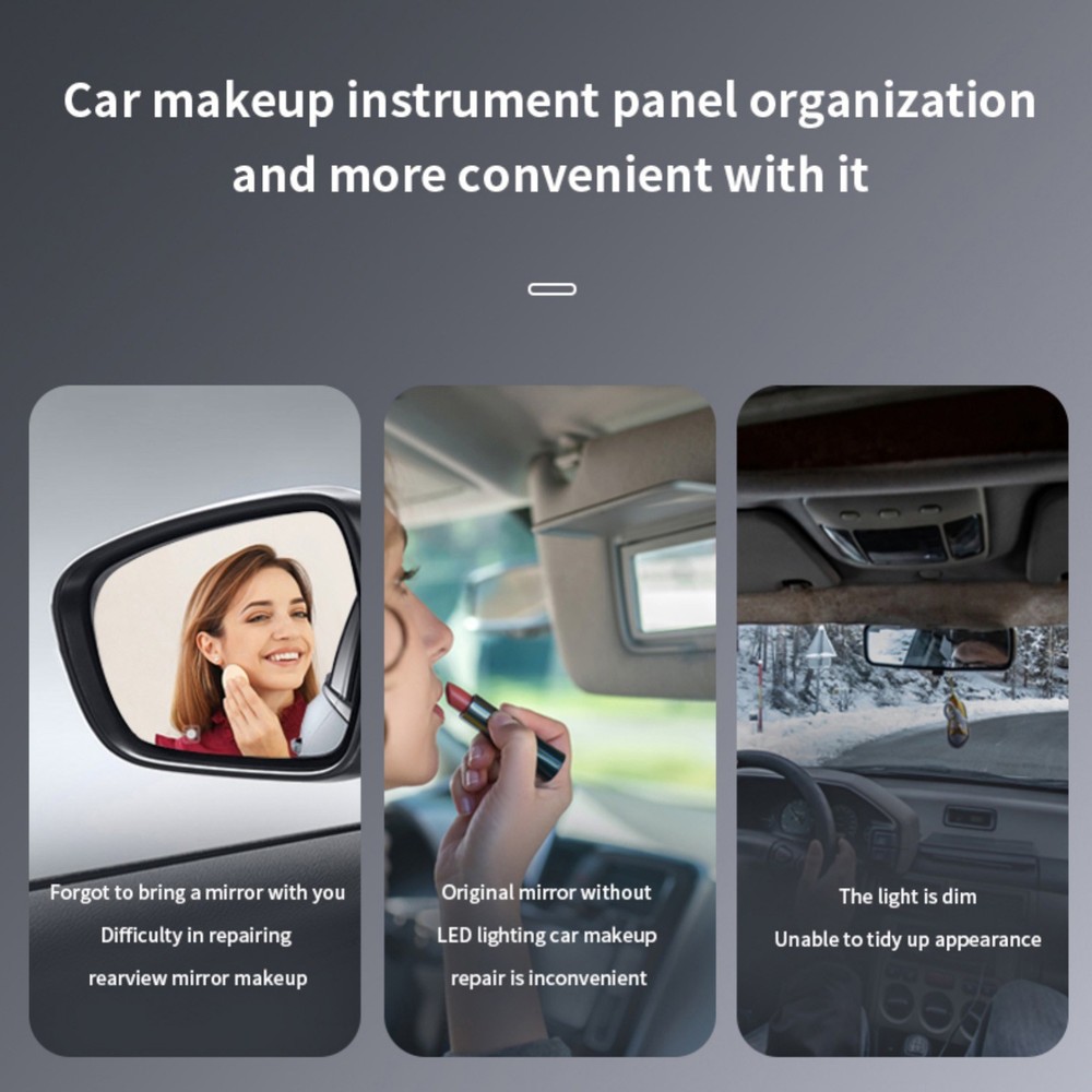 Rechargeable Vanity Mirror For Car Sun Visor With 3 Light Modes Type-C Charging