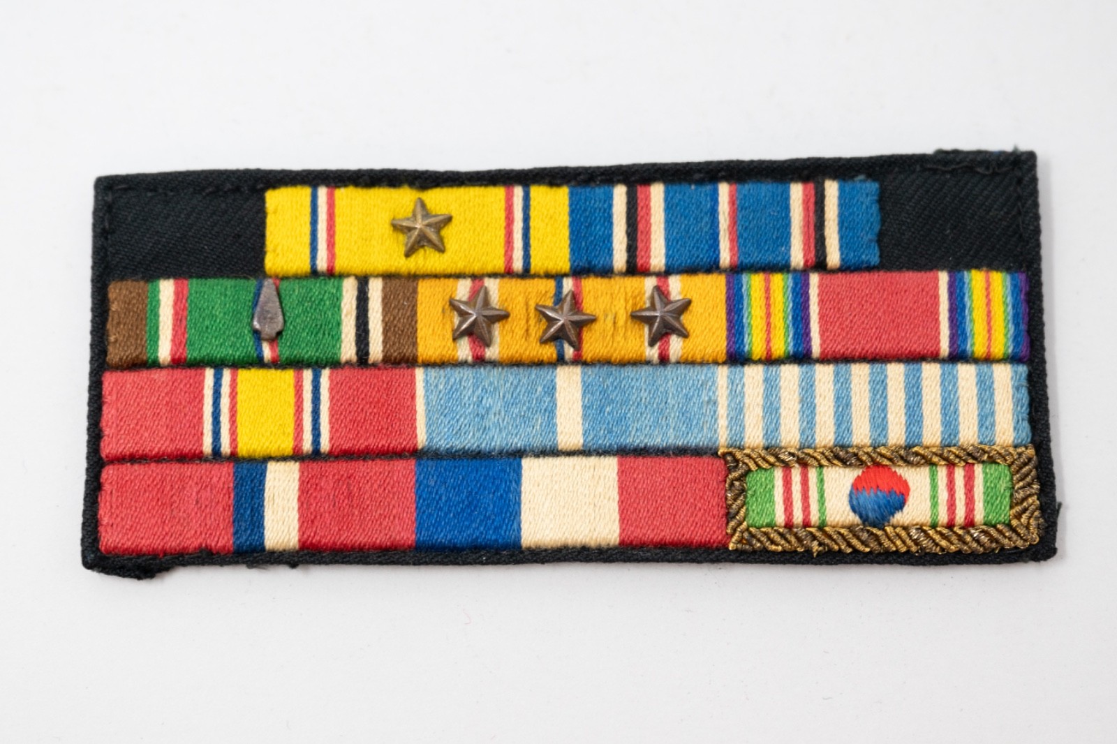 WWII US Navy Theater Made Ribbon Bar Rare with Arrowhead Original 1950s