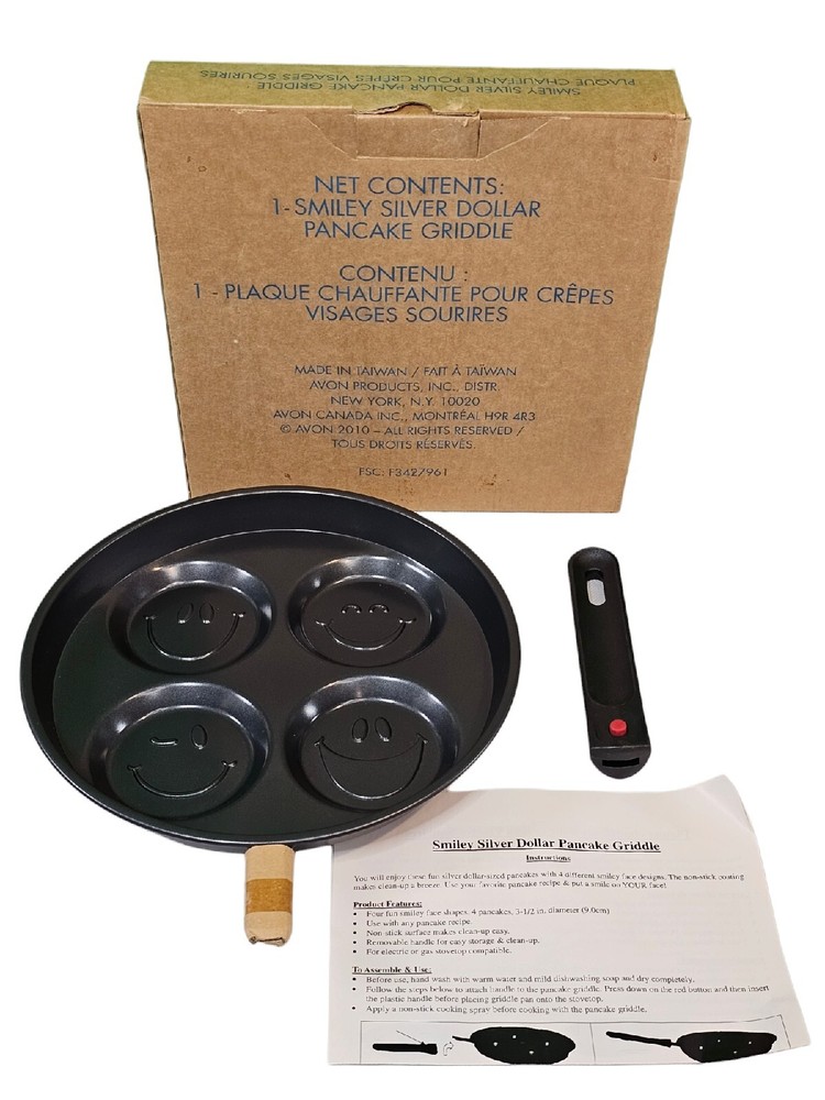 Avon 2010 Smiley Faces Silver Dollar Pancake Griddle 10" Brand New