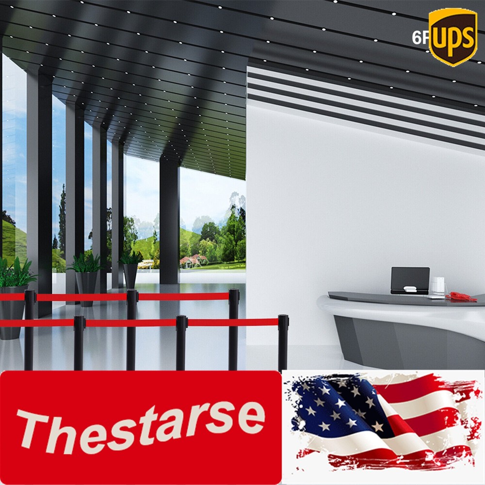 6PC Crowd Control Barrier Stanchion Set Posts Queue Pole Retractable Belt USA