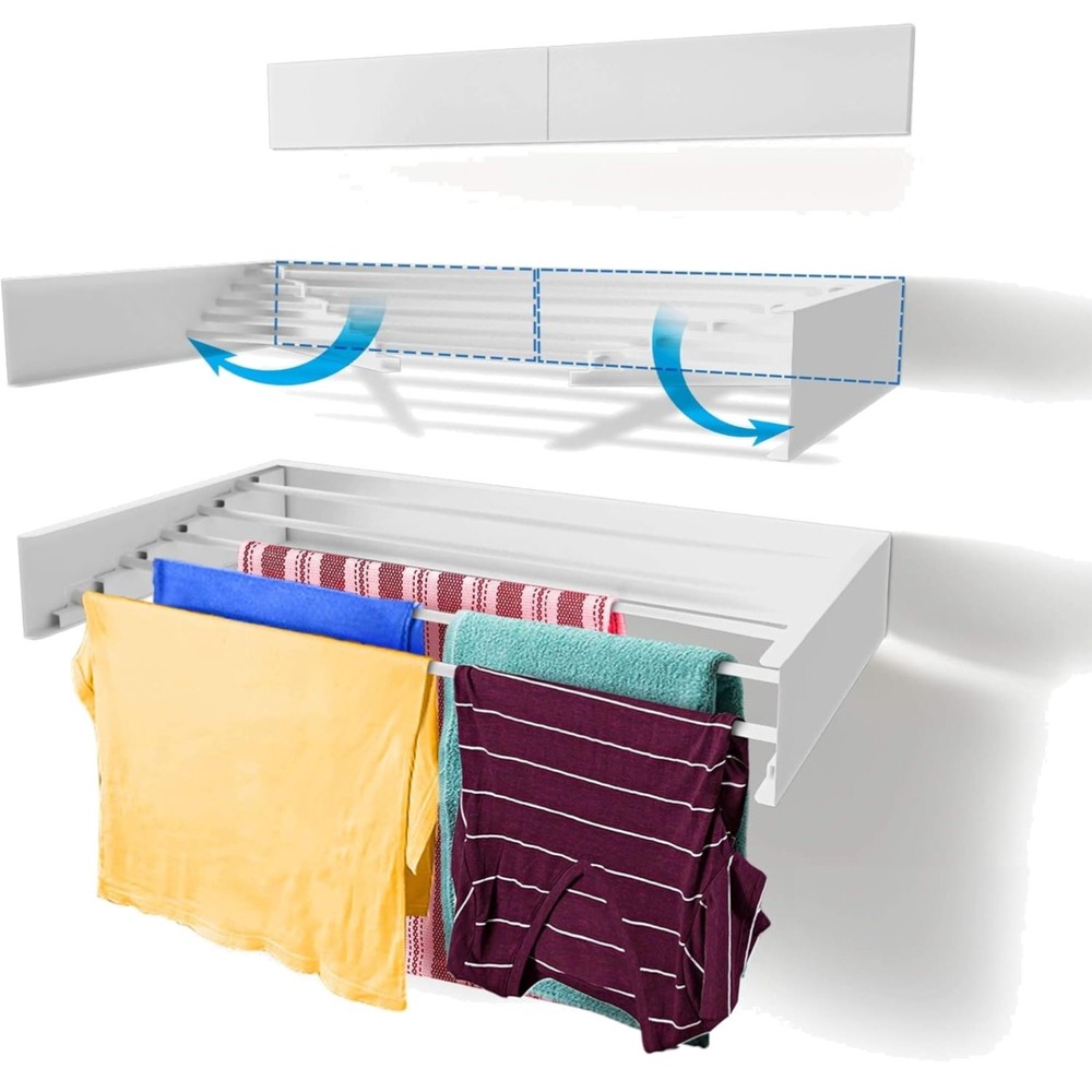 Retractable Clothes Drying Rack, Wall Mount, 40lbs Capacity for Versatile Use