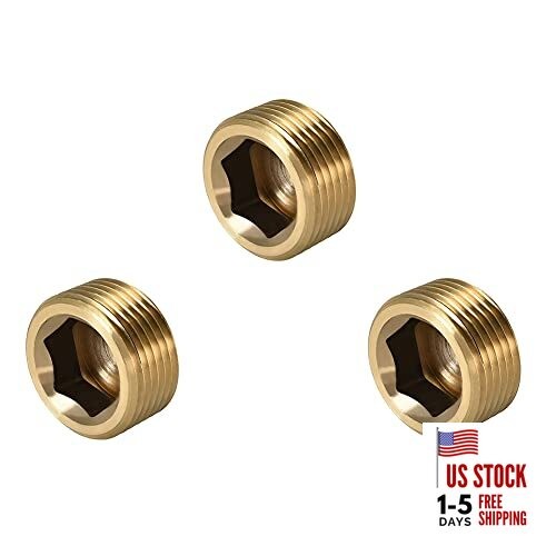 1/2" NPT Plug Brass Pipe Fitting, Counter sunk Thread Internal 1/2inch 3 Pcs