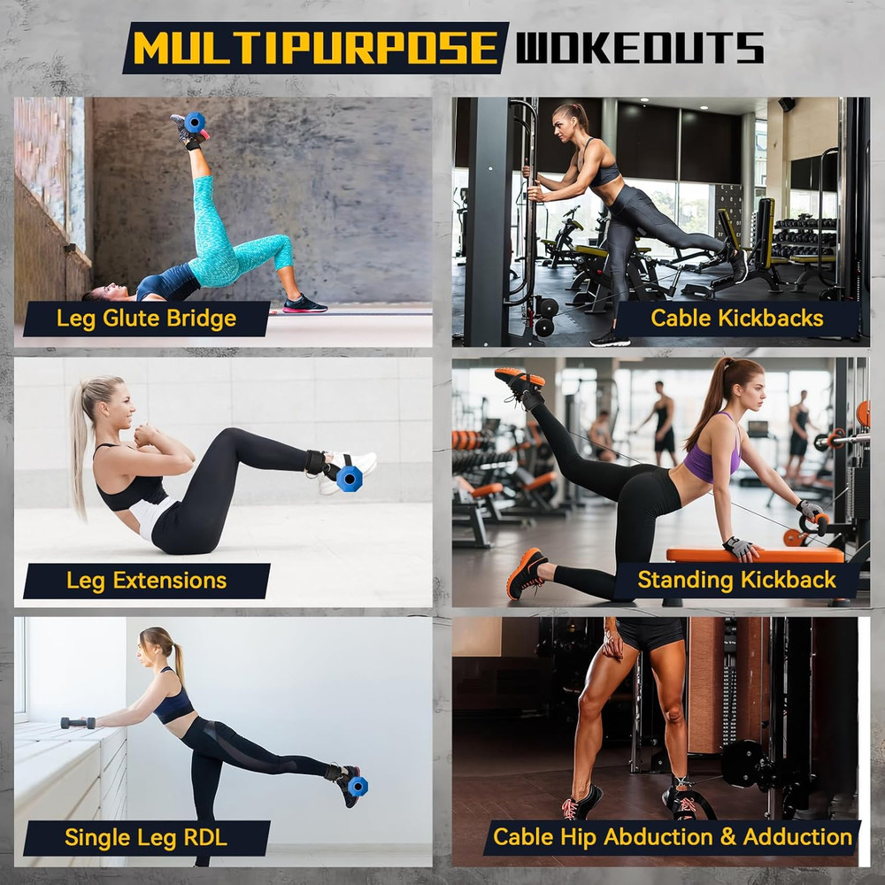 Cable Machine Ankle Straps with Steel D-Ring for Leg Workouts