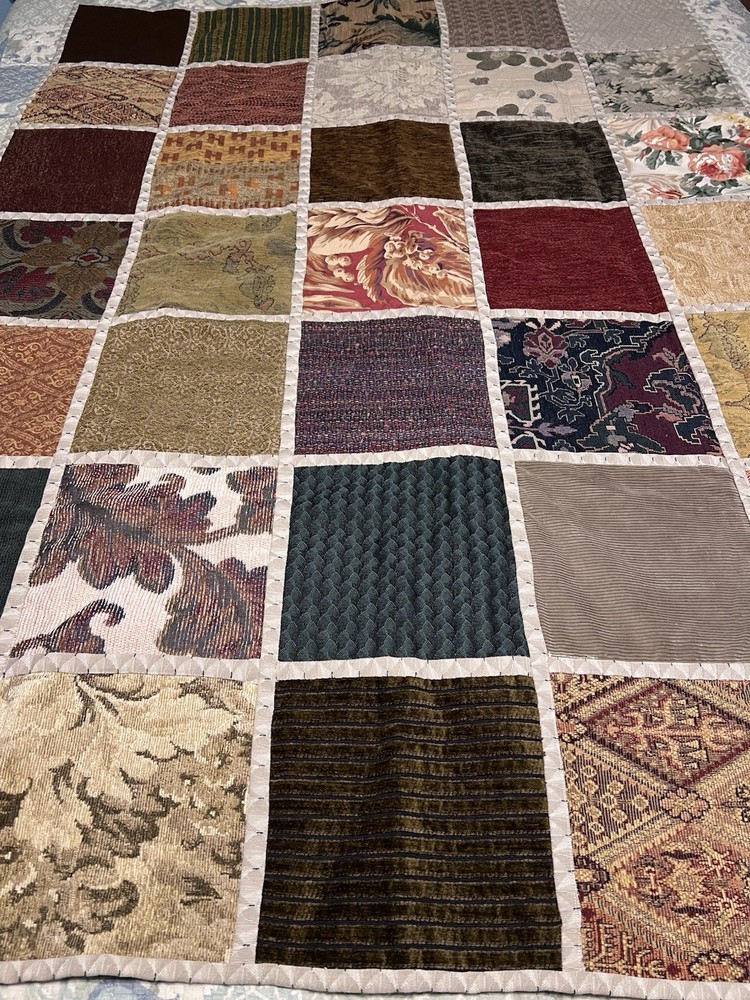 Handmade Reversible Patchwork Throw Quilt 65x47 Upholstery Tapestry Chenille Lap