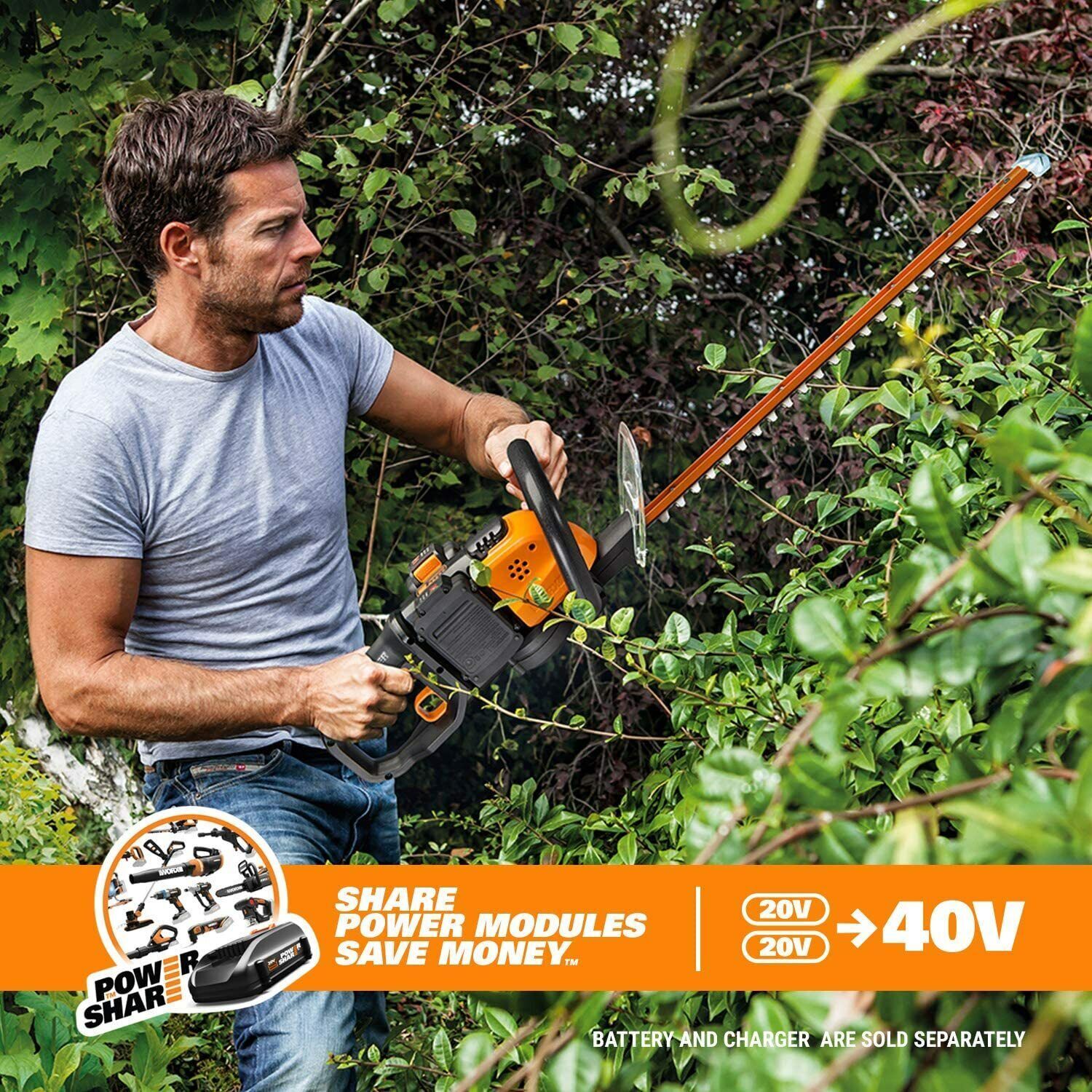 WORX WG284.9 2X20V Powershare 24" Hedge Trimmer with Dual Blades (Tool Only)