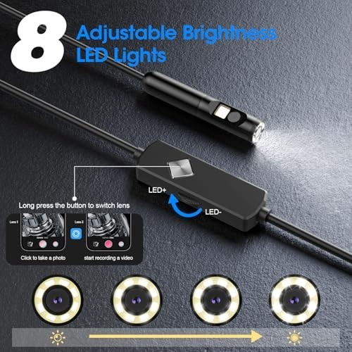 1920P HD Endoscope Camera with 8 LED Lights, 16.4FT Waterproof Borescope Tool