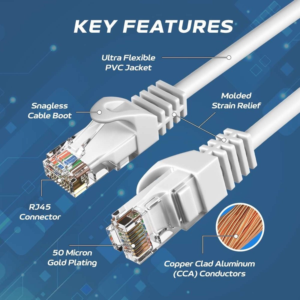 Cables Direct Online Cat6 7FT Network Ethernet Patch Cable, 550Mhz 7ft, White