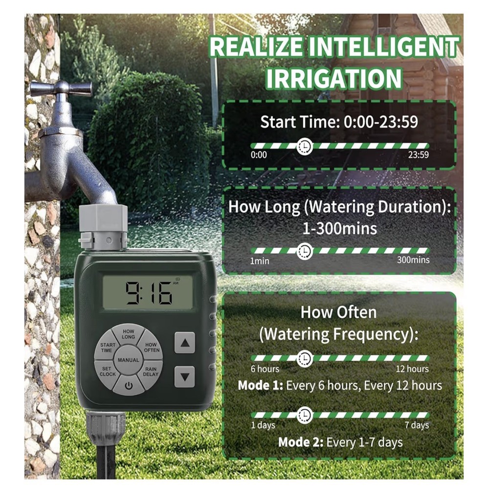 Sprinkler Timer, Programmable Irrigation Water Timer for Garden Hose, Solar/Batt