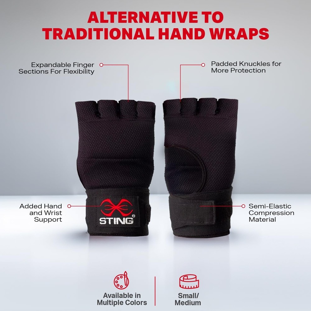 STING Quick Boxing Hand Wrap Gloves - Elastic Compression & Knuckle Padding -...