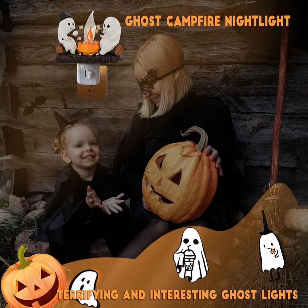 Ghosts Roasting Campfire Flicker Flame Night Light, Ghost Roasting Marshmallows