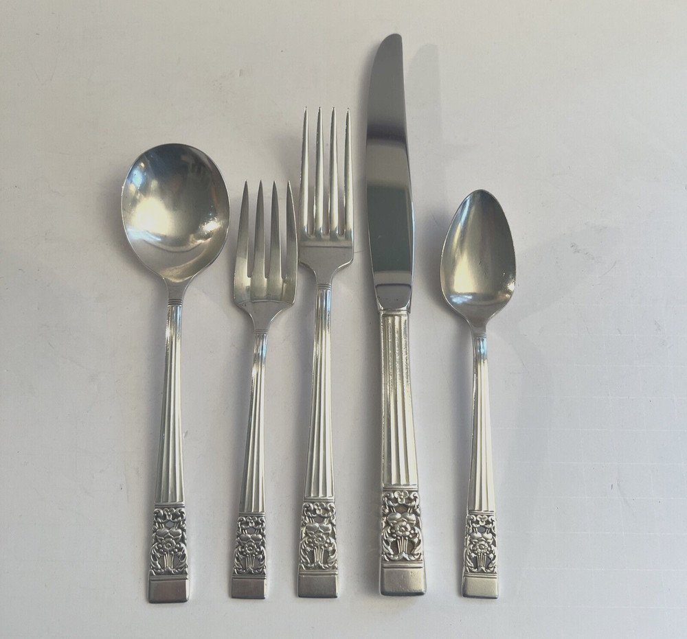 Art-deco 5 Pc Place Setting Oneida SILVERPLATE CORONATION Silverware ca. 1936