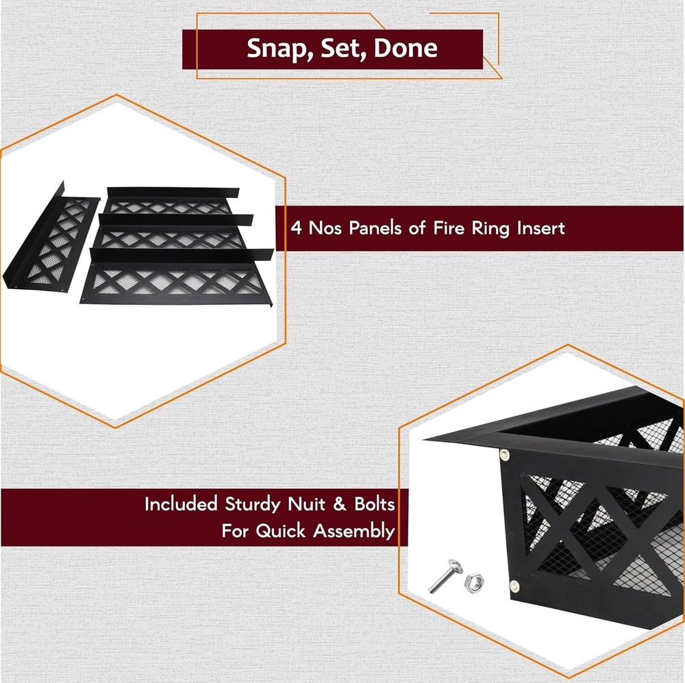 FEBTECH 36 Inch Portable Fire Pit Ring Square with Crossweave Design